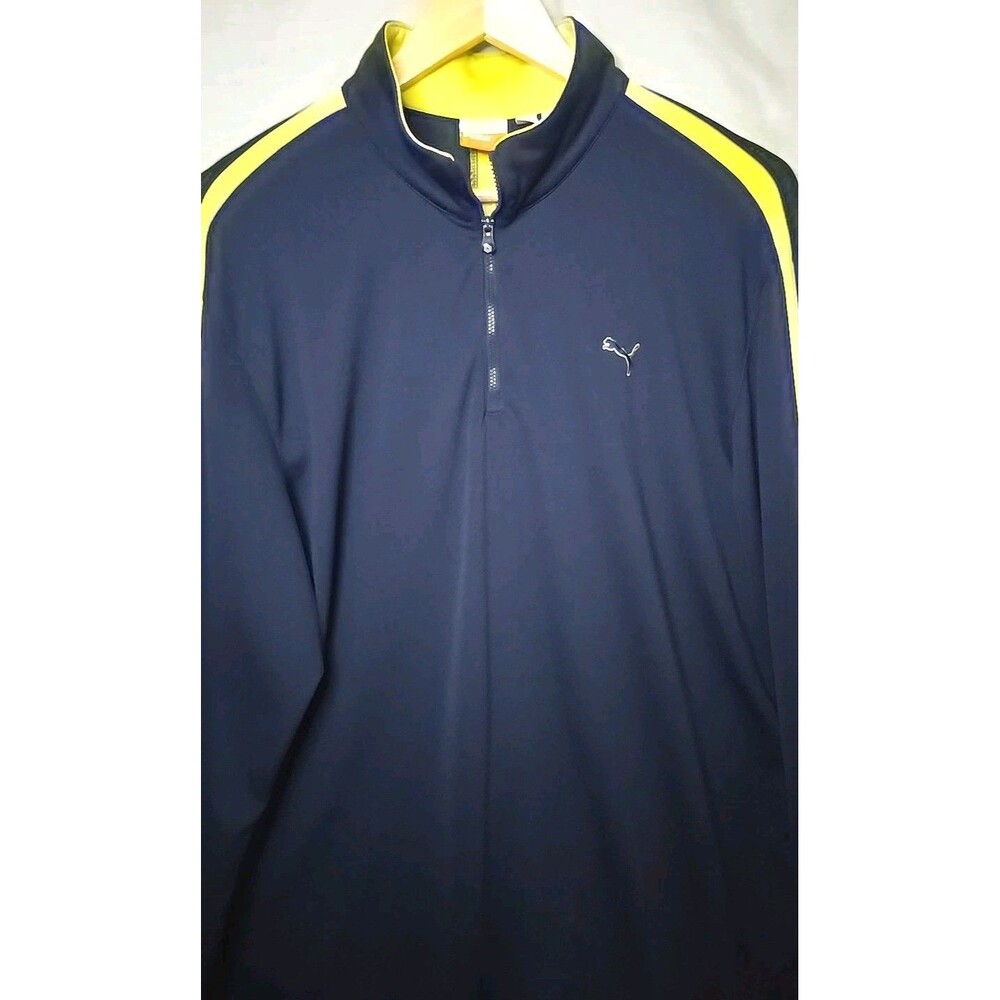 Puma 1/4 Zip Sport Cobra Golf Sweatshirt Dark Blue / Yellow Mens Sz XL